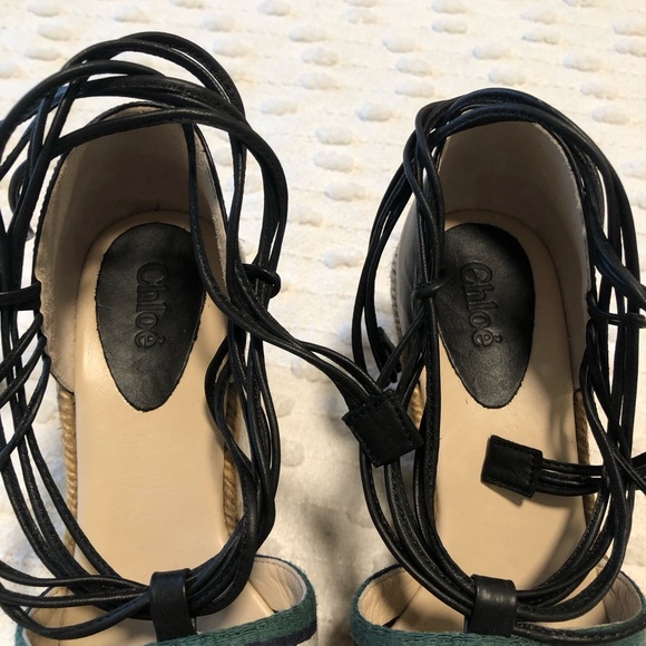 Chloé Striped Espadrille Wedges - Picture 3 of 6